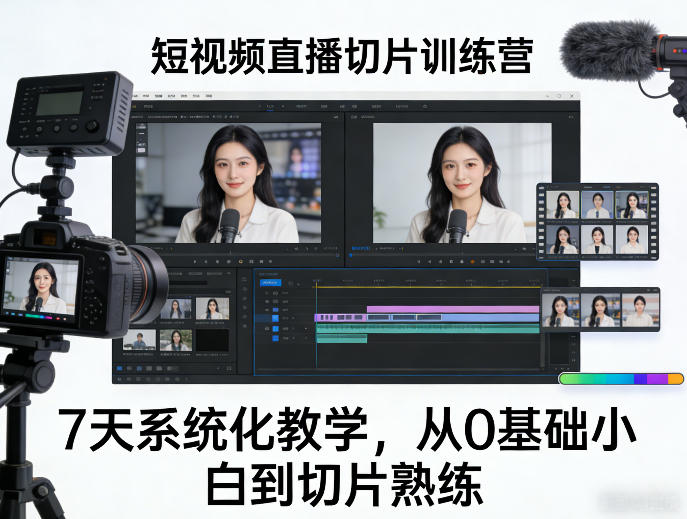短视频直播切片训练营，7天系统化教学，从0基础小白到切片熟练-优品网赚资源库