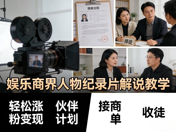 娱乐商界人物纪录片解说教学，轻松涨粉变现，伙伴计划，接商单，收徒等-优品网赚资源库