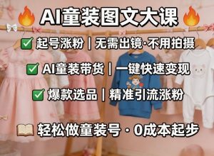 AI童装图文剪辑,某社群童装图文大课,起号涨粉、AI童装带货、爆款选品,无需出镜和拍摄-优品网赚资源库