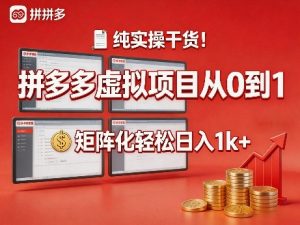 纯实操干货！拼多多虚拟项目从0到1，矩阵化轻松日入1k+【揭秘】-优品网赚资源库