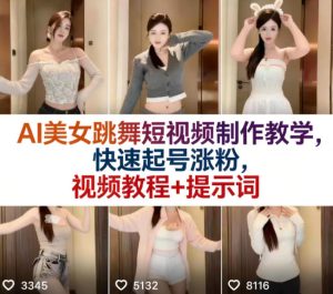 AI美女跳舞短视频制作教学,快速起号涨粉,视频教程+提示词-优品网赚资源库