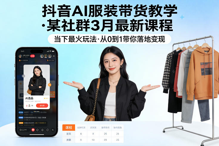 抖音AI服装带货教学，某社群3月最新课程，当下最火玩法，从0到1带你落地变现-优品网赚资源库