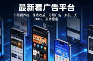 最新看广告平台,不需要养机,保底收益,无限广告,多机一天200+,非常稳定【揭秘】-优品网赚资源库
