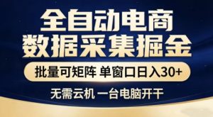 独家电商数据全自动采集项目，批量可矩阵，单窗口轻松日入3张+【揭秘】-优品网赚资源库