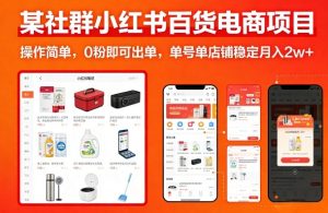 某社群小红书百货电商项目，操作简单，0粉即可出单，单号单店铺稳定月入2w+-优品网赚资源库