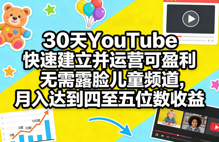 30天YouTube快速建立并运营可盈利无需露脸儿童频道，月入达到四至五位数收益-优品网赚资源库
