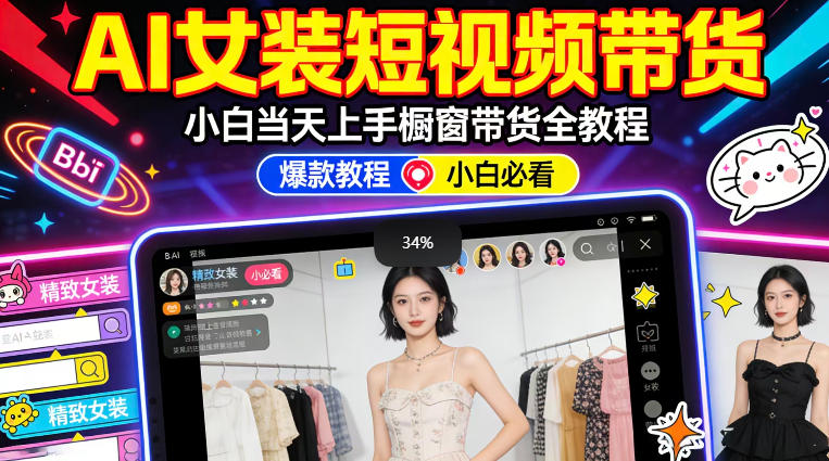 AI女装短视频橱窗带货：小白零门槛当天上手，高佣金爆款轻松賺！-优品网赚资源库