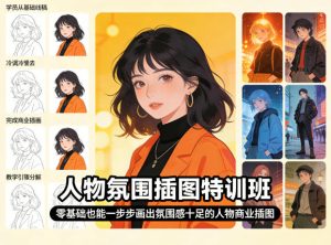 人物氛围插图特训班,零基础也能一步步画出氛围感十足的人物商业插图-优品网赚资源库