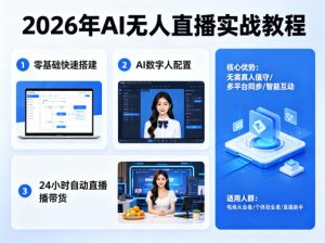 2026年AI无人直播实战教程,零基础也能快速搭建AI数字人无人直播间,实现24小时自动直播带货-优品网赚资源库