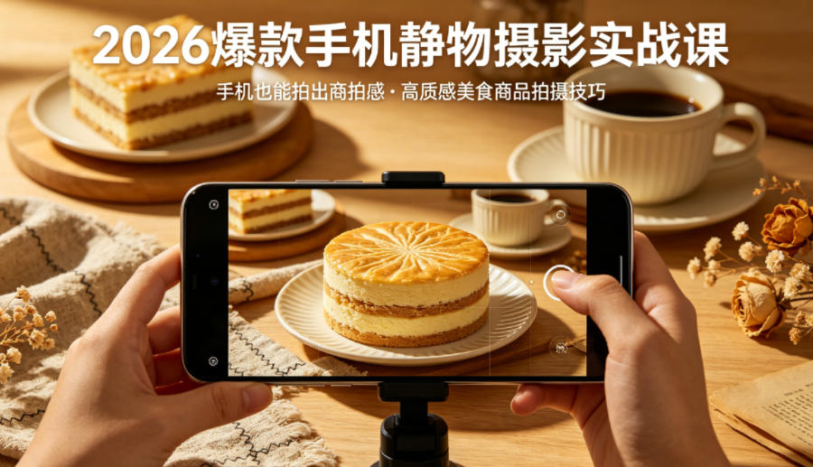 2026爆款手机静物摄影实战课，手机也能拍出商拍感，学会拍出高质感美食商品-优品网赚资源库