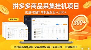 拼多多商品信息全自动采集项目，批量可矩阵，单机轻松日入300+，无需云机一台电脑开干【揭秘】-优品网赚资源库