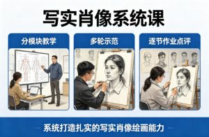 写实肖像系统课，全程分模块教学+多轮示范+逐节作业点评，系统打造扎实的写实肖像绘画能力-优品网赚资源库