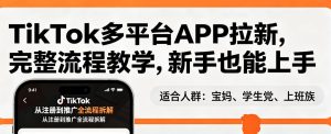TikTok多平台APP拉新，完整流程教学，新手也能上手，轻松出海搞美金-优品网赚资源库