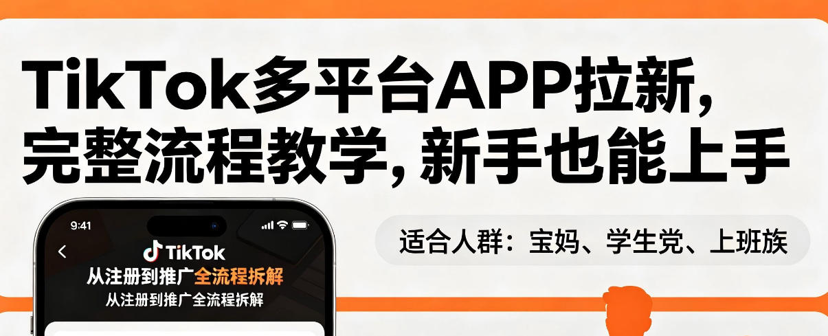 TikTok多平台APP拉新，完整流程教学，新手也能上手，轻松出海搞美金-优品网赚资源库
