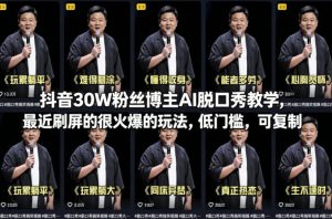 抖音30W粉丝博主AI脱口秀教学,最近刷屏的很火爆的玩法,低门槛,可复制-优品网赚资源库