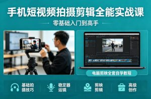 手机短视频拍摄剪辑全能实战课:零基础入门到高手,稳定器运镜+电脑剪映全套自学教程-优品网赚资源库