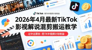 26年4月最新TikTok影视解说混剪搬运教学，过中过原创，撸TK中视频计划收益-优品网赚资源库