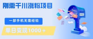 刚需千川涨粉项目，一部手机无需技术，单日变现1k+，当天做当天见收益【揭秘】-优品网赚资源库