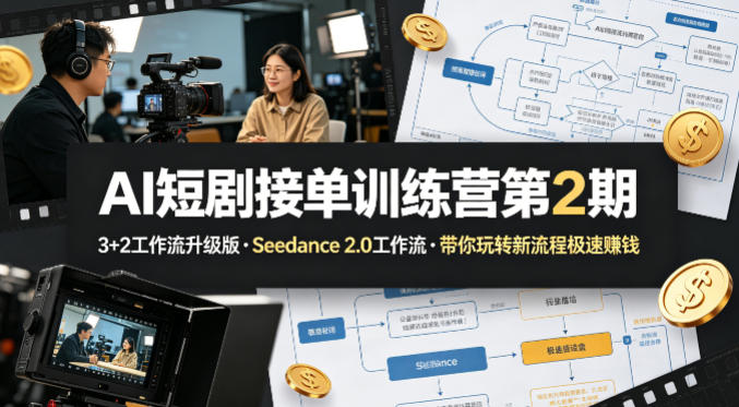 AI短剧接单训练营第2期，3+2工作流升级版，Seedance 2.0工作流，带你玩转新流程极速賺钱-优品网赚资源库