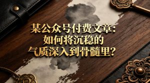 某公众号付费文章：如何将沉稳的气质深入到骨髓里？-优品网赚资源库