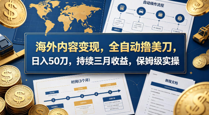 海外内容变现，全自动撸美刀，日入50刀，持续三月收益，保姆级实操【揭秘】-优品网赚资源库