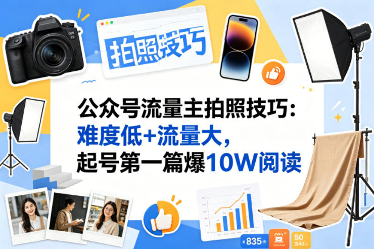 公众号流量主之拍照技巧赛道，难度低+流量大，起号第一篇就爆了10w阅读-优品网赚资源库