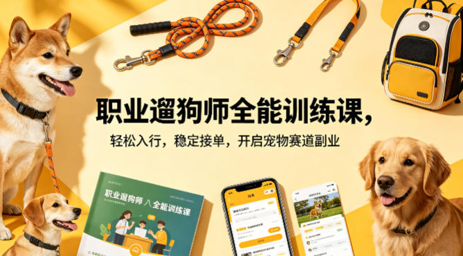职业遛狗师全能训练课，轻松入行，稳定接单，开启宠物赛道副业-优品网赚资源库