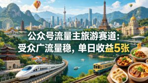 公众号流量主之旅游赛道，受众广+流量稳，平均单日收益5张+-优品网赚资源库