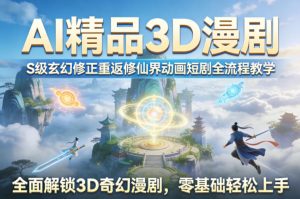 AI精品3D漫剧S级玄幻修正重返修仙界动画短剧全流程教学，全面解锁3D奇幻漫剧，零基础轻松上手-优品网赚资源库