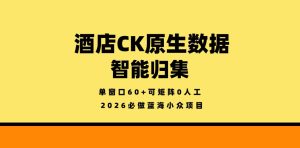 酒店CK原生数据智能归集，单窗口60+可矩阵0人工，2026必做蓝海小众项目【揭秘】-优品网赚资源库