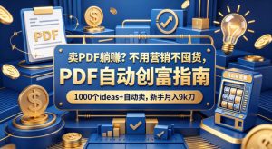 卖PDF躺賺？不用营销不囤货，PDF自动创富指南，1000个ideas+自动卖，新手月入9k刀【原创双语字幕】-优品网赚资源库