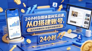 24小时自媒体盈利实战课，从0搭建账号，当天就能拥有自己的盈利自媒体账号-优品网赚资源库