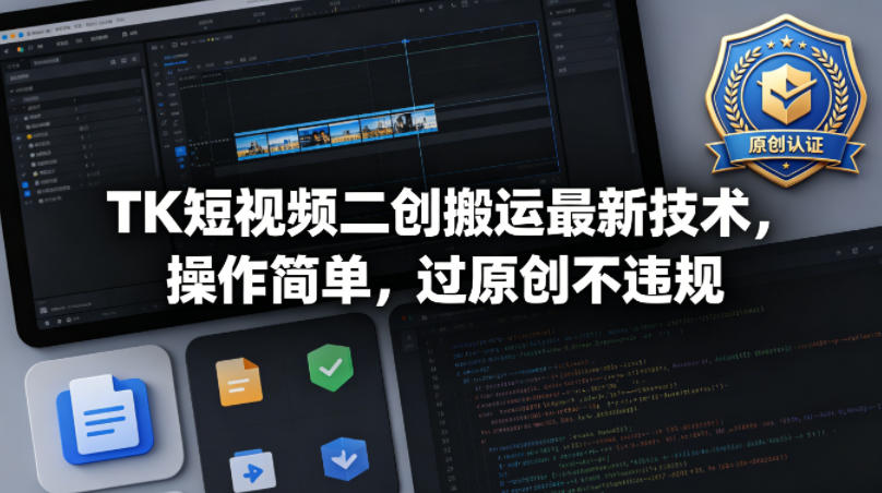 TK短视频二创搬运最新技术，操作简单，过原创不违规-优品网赚资源库