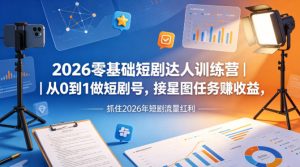 2026零基础短剧达人训练营｜从0到1做短剧号，接星图任务賺收益，抓住2026年短剧流量红利-优品网赚资源库