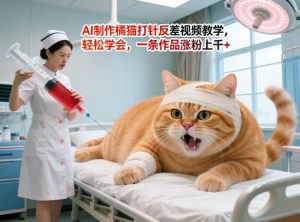 AI制作橘猫打针反差视频教学，轻松学会，一条作品涨粉上千+-优品网赚资源库
