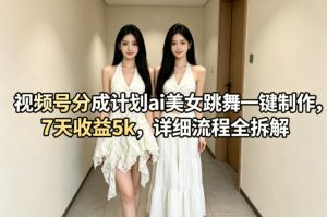 视频号分成计划ai美女跳舞一键制作，7天收益5k，详细流程全拆解-优品网赚资源库