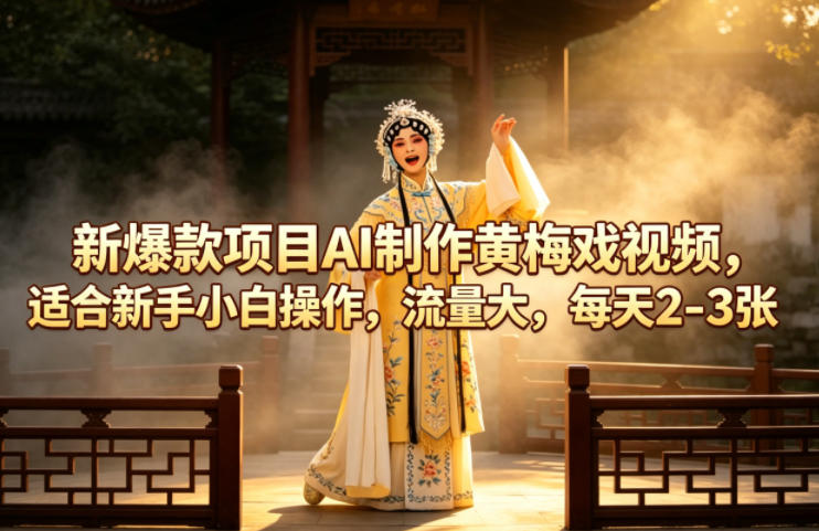 新爆款项目AI制作黄梅戏视频，适合新手小白操作，流量大，每天2-3张-优品网赚资源库