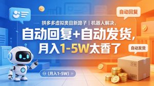 拼多多虚拟类目新路子｜机器人解决，自动回复+自动发货，月入1-5W太香了【揭秘】-优品网赚资源库