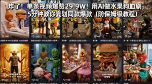 炸了！单条视频爆赞29.9W！用AI做水果狗血剧，5分钟教你复刻同款爆款（附保姆级教程）-优品网赚资源库