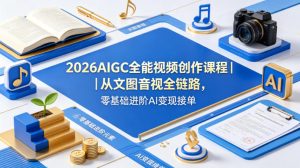 2026AIGC全能视频创作课程｜从文图音视全链路，零基础进阶AI变现接单-优品网赚资源库