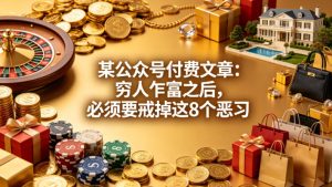 某公众号付费文章：穷人乍富之后，必须要戒掉这8个恶习-优品网赚资源库