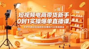 短视频电商带货新手0到1实操爆单直播课，手把手教你短视频带货爆技巧出单搞佣金-优品网赚资源库