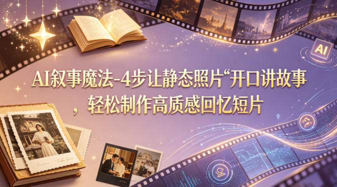 AI叙事魔法-4步让静态照片“开口讲故事”，轻松制作高质感回忆短片-优品网赚资源库