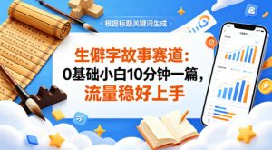 公众号流量主——生僻字故事赛道，流量稳，好上手，0基础小白也能10分钟一篇-优品网赚资源库