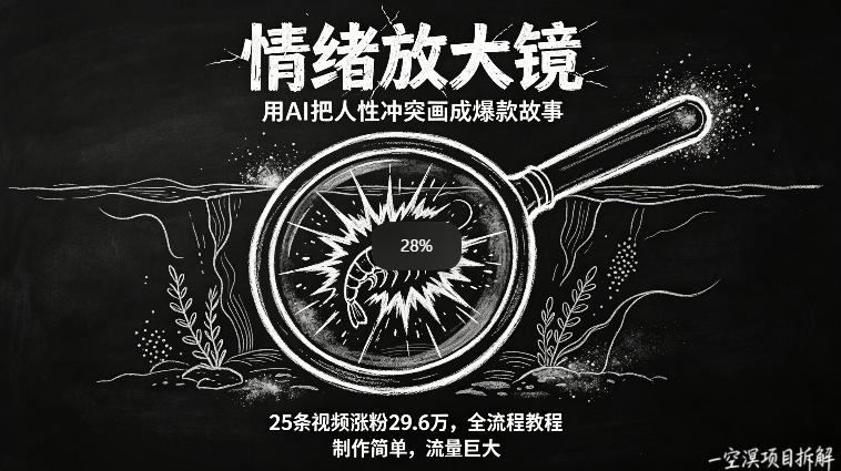 AI制作“情绪放大镜“视频，25条视频涨粉29.6W粉，流量巨大，制作简单，全流程教程-优品网赚资源库
