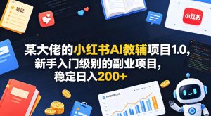 某大佬的小红书AI教辅项目1.0，新手入门级别的副业项目，稳定日入200+-优品网赚资源库