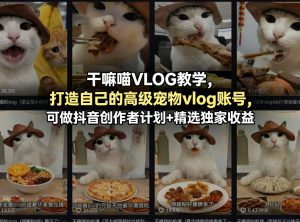 干嘛喵VLOG教学,打造自己的高级宠物vlog账号,可做抖音创作者计划+精选独家收益-优品网赚资源库