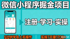 微信小程序掘金项目，项目很简单，5分钟就能学会上手操作，实操7天賺了1700+【揭秘】-优品网赚资源库