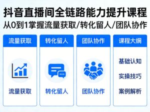 抖音直播间浓缩版视频课程，从0到1掌握直播间流量获取、转化留人、团队协作的全链路能力-优品网赚资源库