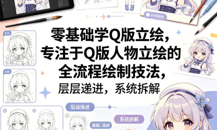 零基础学Q版立绘，专注于Q版人物立绘的全流程绘制技法，层层递进，系统拆解-优品网赚资源库
